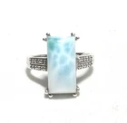 TGGC Silver 925 Dominican Larimar Blue Aqua Stone Clear Cubic Zirconia RING UK Q