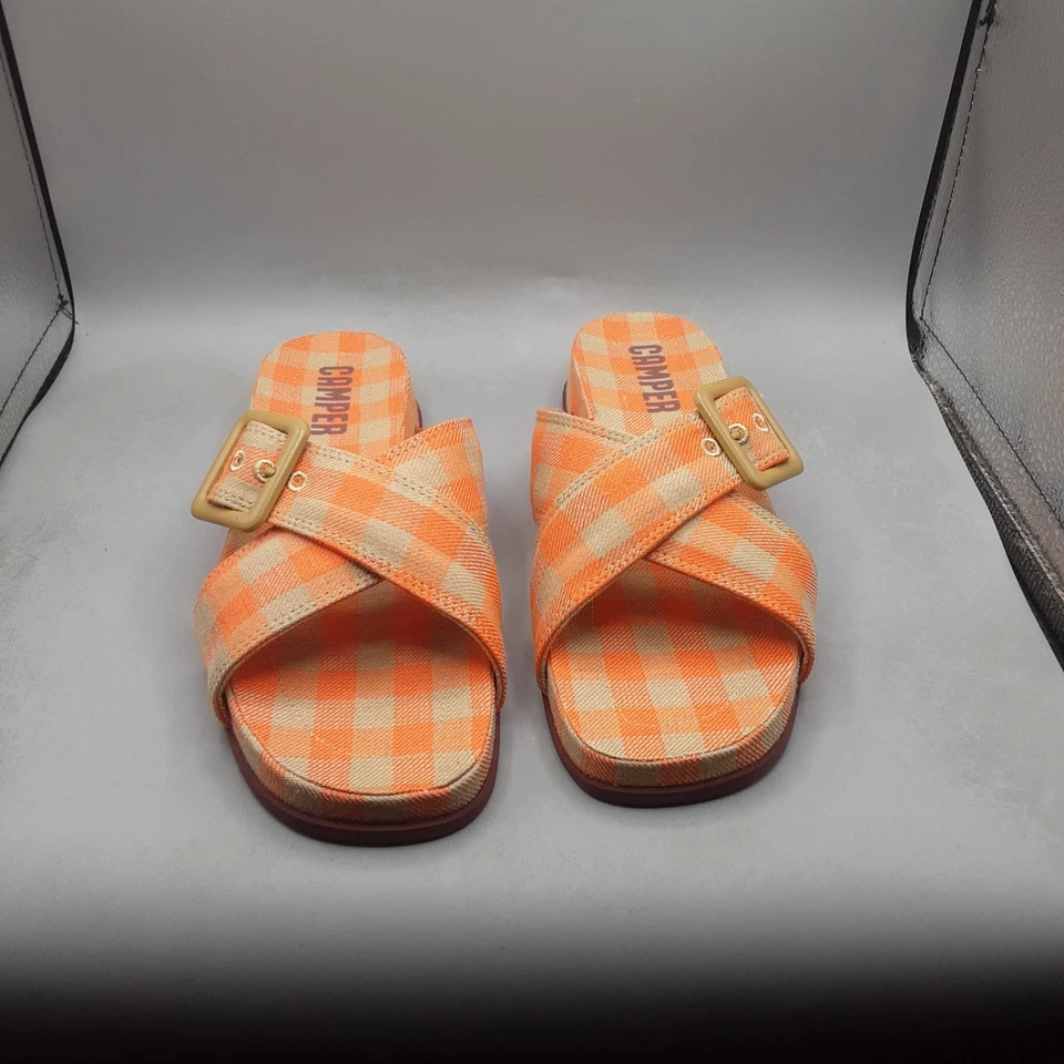 Женские сандалии-шлепанцы Camper Atonik крест-накрест 8 М оранжевые разноцветные клетчатые A1 - Изображение 2 из 4