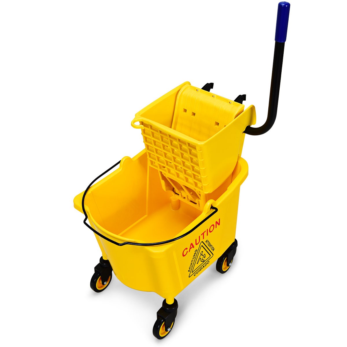 Premium Commercial Mop Bucket Side Press Wringer On Wheels Cleaning 26 Quart