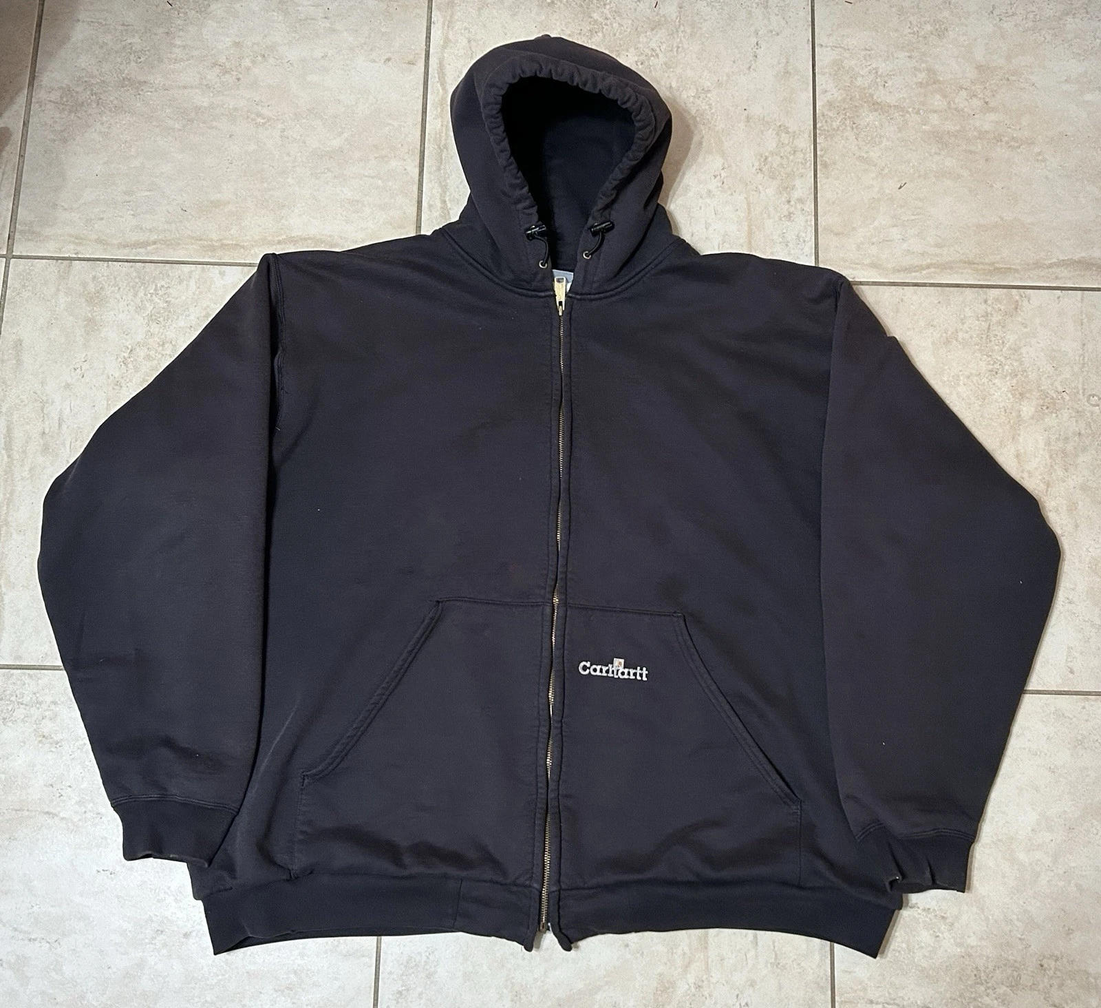 Vintage 90s Carhartt Brown Outdoor Full Zip Size 3XL White Thermal Lined Hoodie