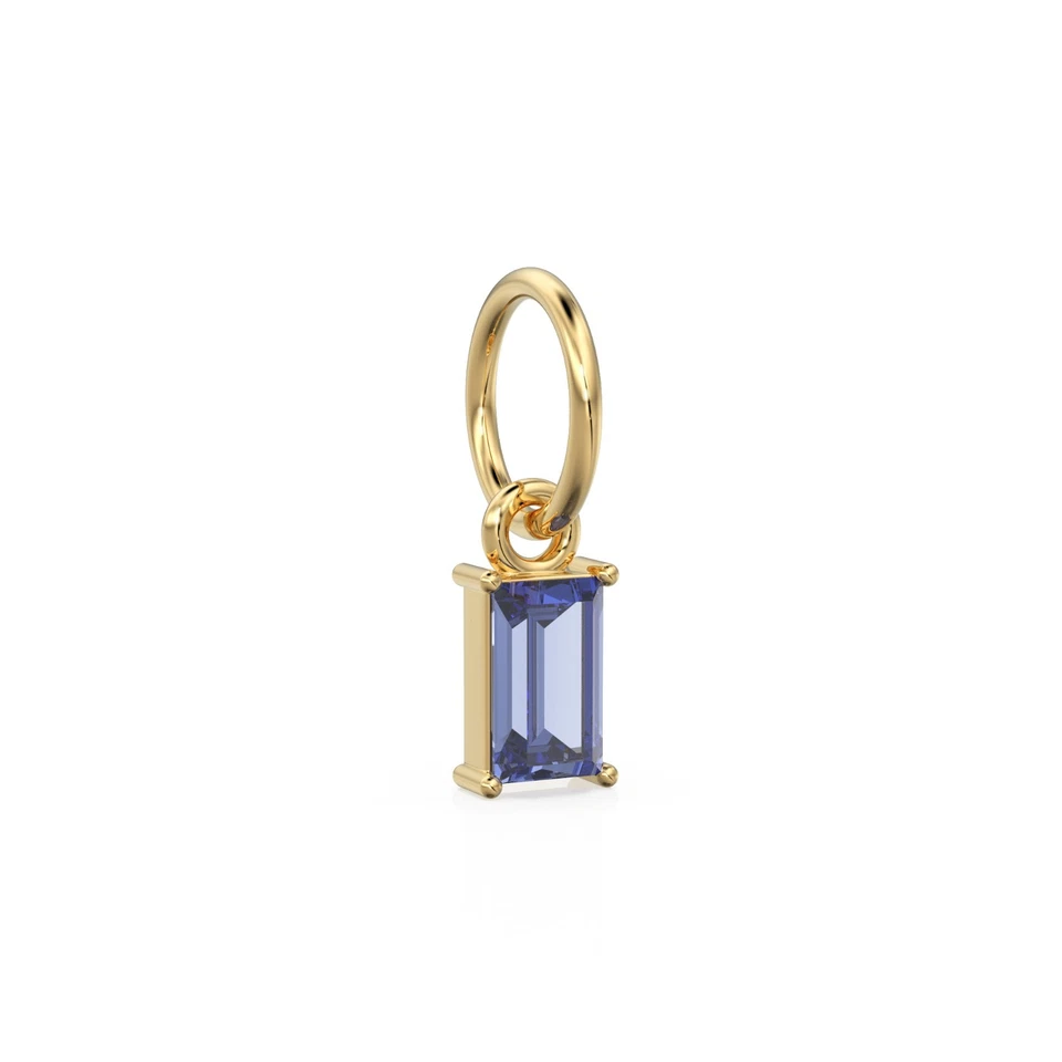 Tiny Baguette Tanzanite Charm Pendant 14k 18k Solid Gold 6x3mm December Stone - Image 3 of 4
