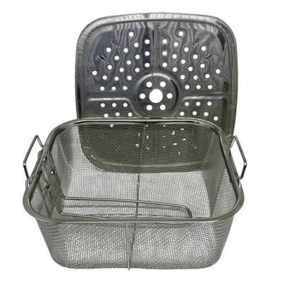 Copper Chef Fry Basket and Steamer Rack Silver Stainless Steel Square Set 9.25''