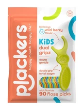 Plackers Kids Dual Gripz Floss Picks with Double Grip Handle, Wild Berry Flav...