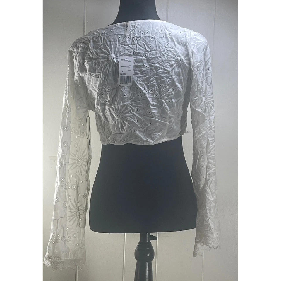 Forever 21 Cream Eyelet Swim Cover Up Top Tassel Tie Long Sleeve Women's - Изображение 4 из 4