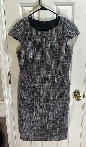 J.Crew, J. Crew Silvermist Blue Tweed Sheath Dress Flutter Sleeve Business Sz 8