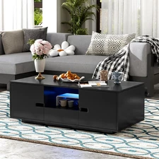 Modern Coffee Table with Storage Space Center Table & LED Lights for Living Room