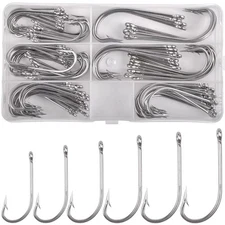 Saltwater Fishing J Hooks Kit 100pcs Long Shank Oshaughnessy Hooks Set Forged