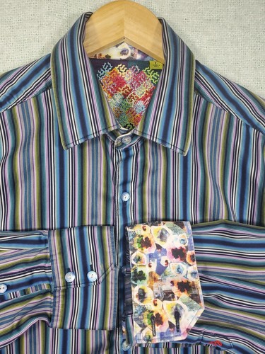 Camisa Robert Graham Para Hombre Talla Grande Puño Abatible Calce Clásico Abstracto Rayas - Imagen 1 de 14