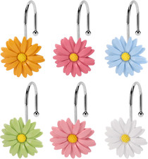 Flower Shower Curtain Hooks, 12 Pack Rustproof Stainless Steel Decorative, Bohem