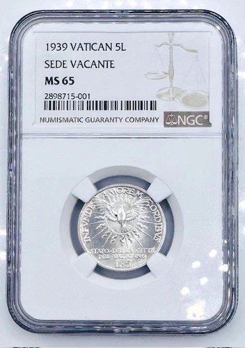 1939 Vatican 5L Sede Vacante NGC MS65 🔥Only 40,000 Minted🔥
