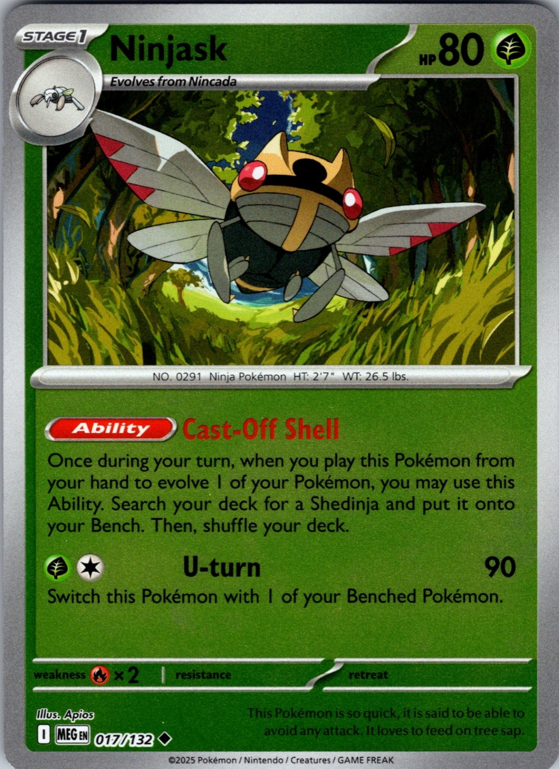 Ninjask 017/132 Uncommon Reverse Holo ME01: Mega Evolution NM