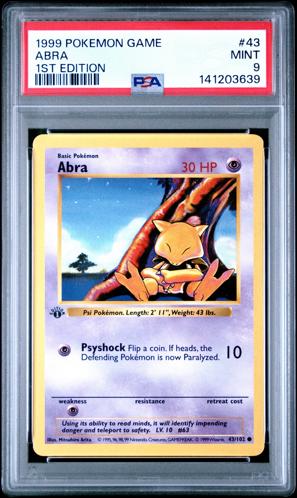 1999 POKEMON BASE SET 1ST EDITION #43 ABRA PSA 9