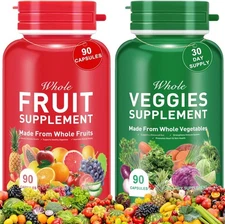 Fruits and Veggies Supplement – Superfood Whole Food Capsules 180 Count