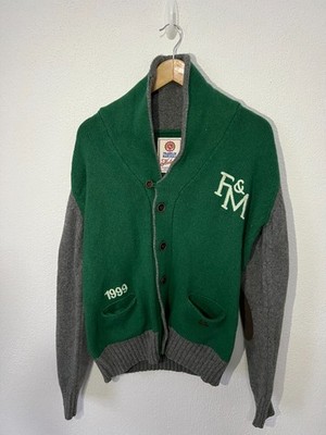 Franklin & Marshall Mens Knitwear Cardigan Jumper XL Green Grey Wool Shawl 