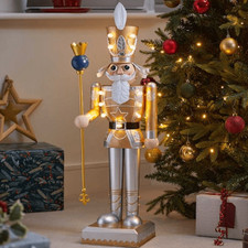 Three Kings Lit Nutcracker Gold/White 80cm