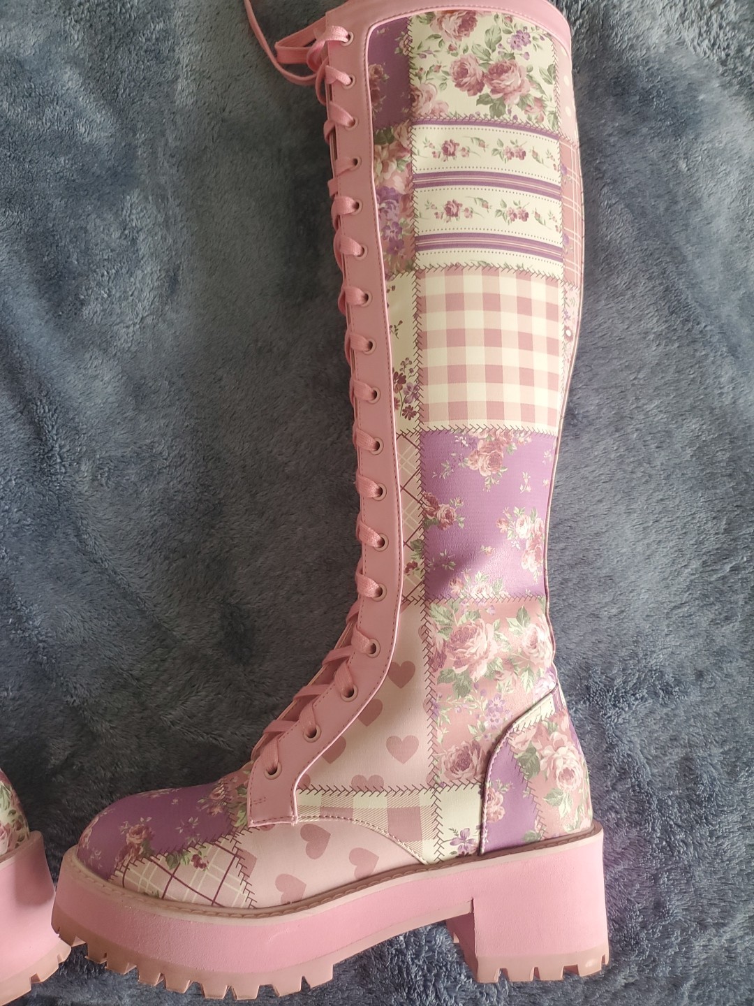 Sugar Thrills Multi Patchwork Knee High Combat Bo… - image 6