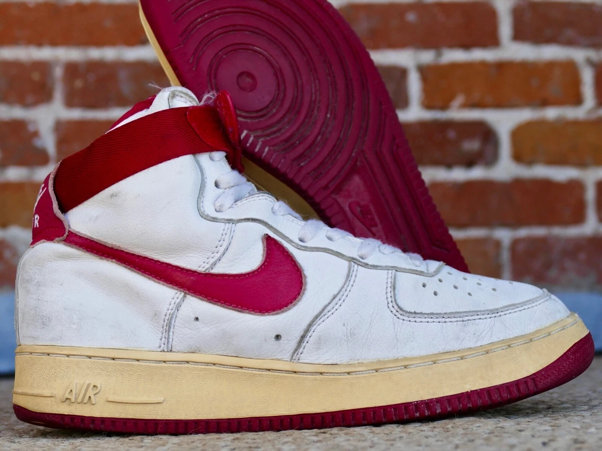 Nike air force 1 on sale high top white and red