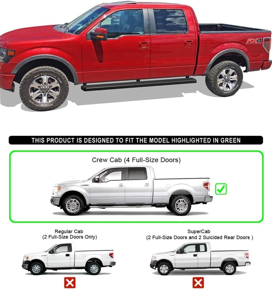 Escalones laterales negros de 6" barra Nerf para Ford F150 F250 2009-2014 doble cabina Foto 2 de 4