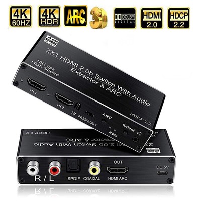 2 Port 4K 60Hz HDMI 2.0b Switch with Audio Toslink Extractor 5.1CH ARC Switcher