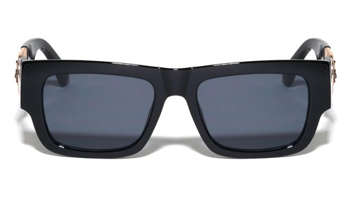 SQUARE CLASSIC GOLD LION HEAD MEDALLION SPORT SUNGLASSES RETRO DESIGNER FASHION - Afbeelding 3 van 6