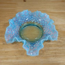 Vintage 6" Fenton Ruffled Edge Hobnail Blue Opalescent Bon Bon