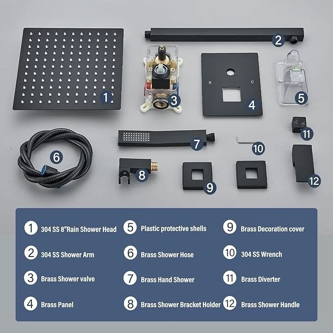 Juego de Grifo de Ducha de Lujo Cabezal de Ducha de Lluvia Juego Combo Válvula Mezcladora Montada en la Pared Foto 2 de 4