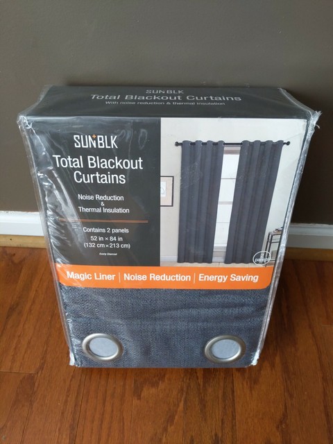SUNBLK Total Blackout Curtains Everly Charcoal 52x84 in 2 Panels for