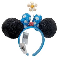 Disney Parks Ears Teal Polka Dot Minnie Ear Sequin Headband Hat with Flower