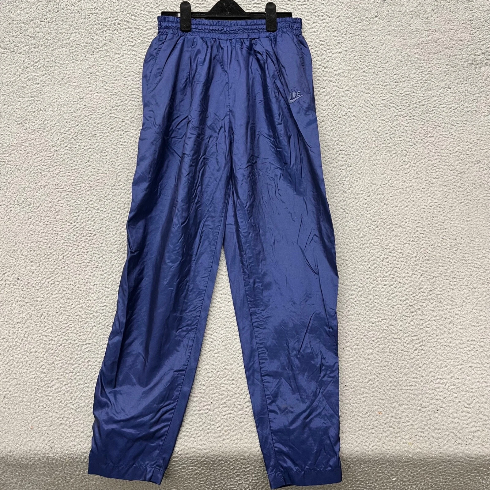 Vtg Nike Windbreaker Pants Mens M Blue Lightweight Unlined Track Y2K Tapered Leg