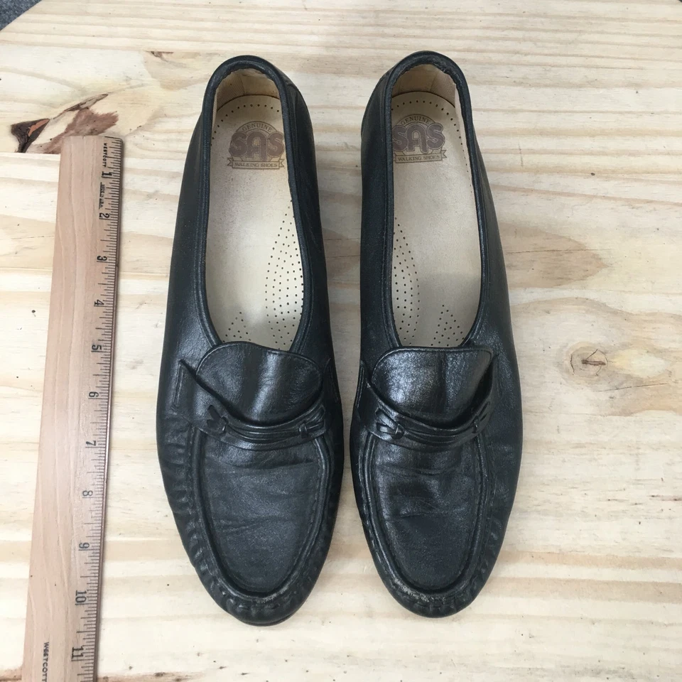 Mocasines informales de cuero negro sin cordones con puntera Sas Heels para mujer 9 N sin usar, en caja Foto 4 de 4