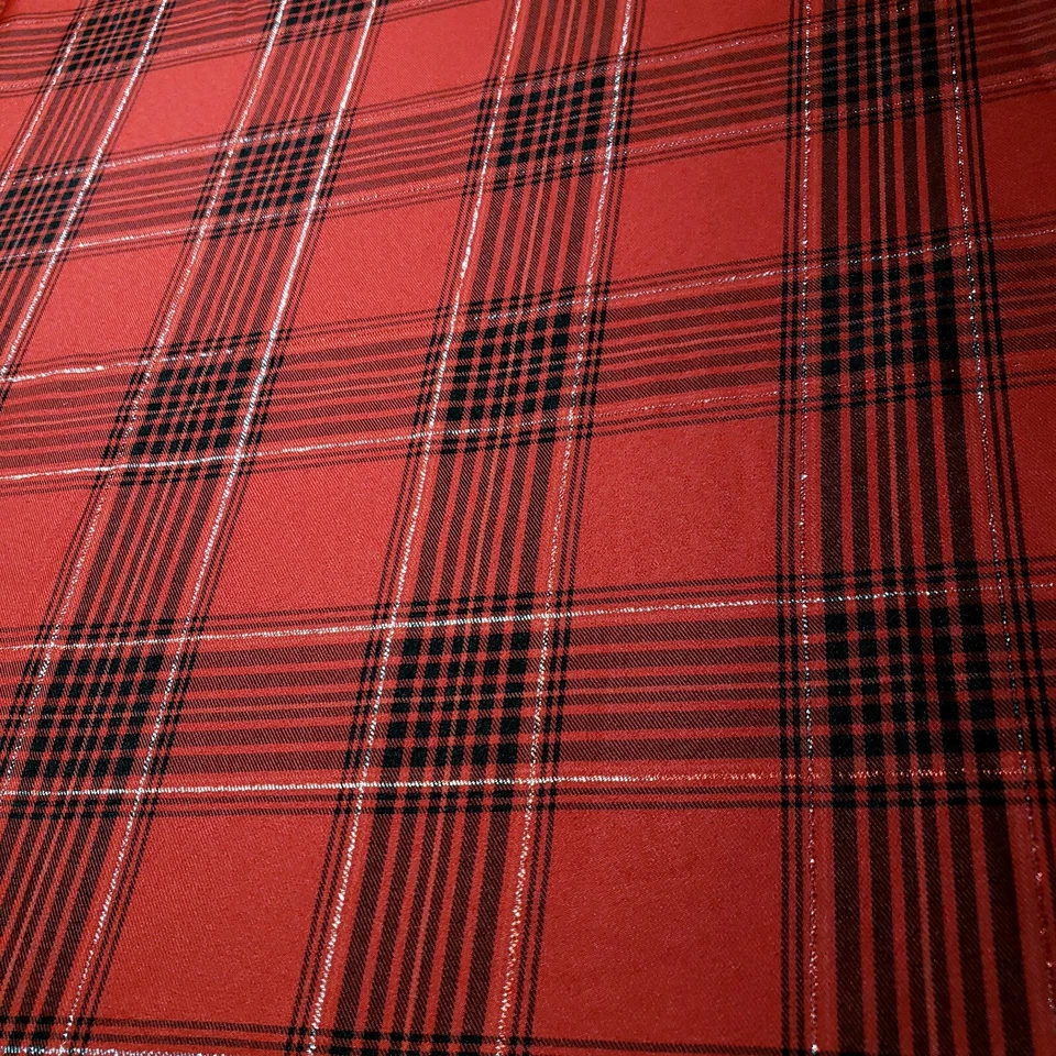 Tela de popelina tartán a cuadros roja negra plateada vacaciones Navidad 58" por yarda Foto 4 de 4