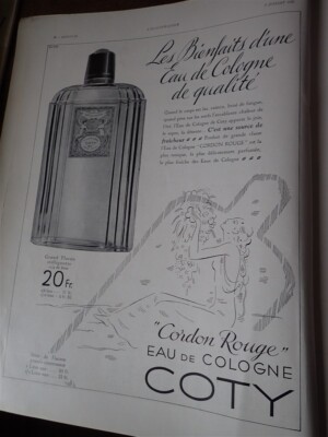 CORDON ROUGE EAU DE COLOGNE von COTY + MOBILOIL von LUPA Pub ILLUSTRATION 1934