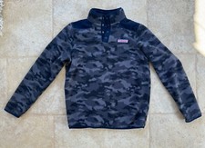 Vineyard Vines Fleece Pullover 1/4 Snap Jacket Kids XL 18 Camo Gray/ Navy Blue