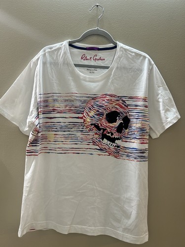 Robert Graham Shirt Mens XL White Skull Paint Splatter Graphic Short Sleeve Crew