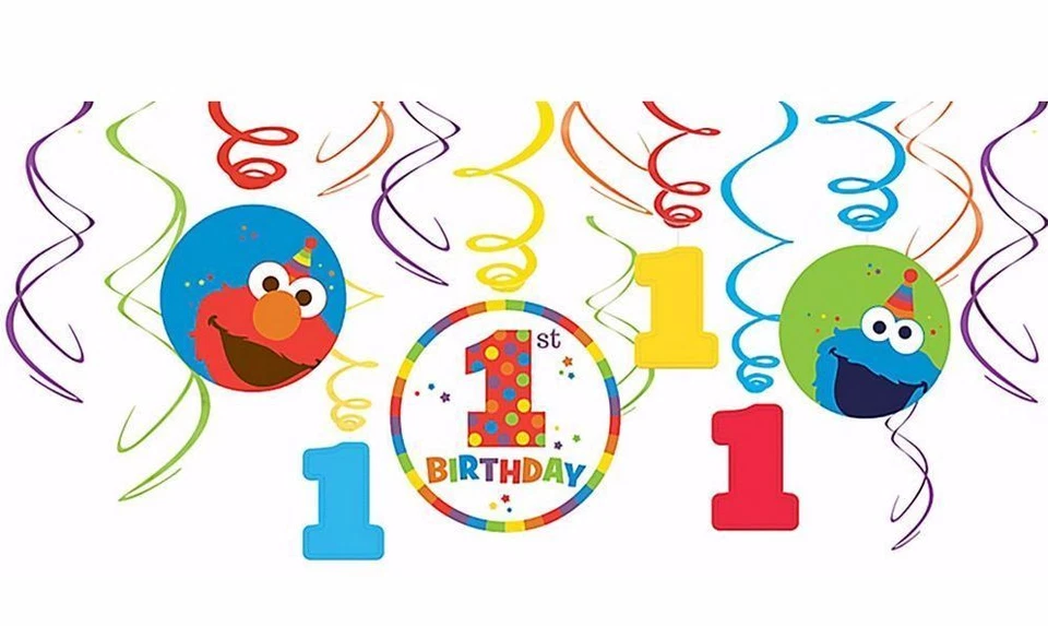 1st Birthday Elmo Swirl Decorations,Sesame Street Elmo Turns One Swirls 12ct. - Image 2 of 4
