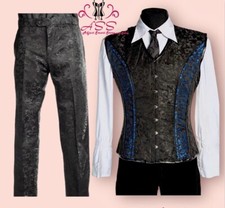 Formal Dress Men Steel Boned Brocade Corset Vest with Brocade Pant Steampunk USA