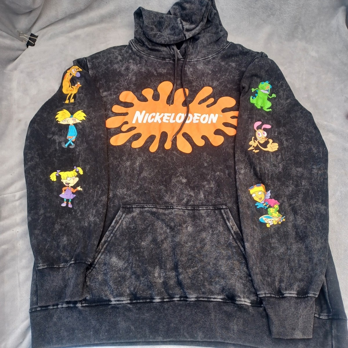 Nickelodeon Hoodie XXL 2XL Logo Retro 90s Cartoon Graphic Print Acid Washed
