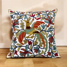 NEW Anthro Boho Floral Embroidered Throw Pillow Cover Case Sham 18" x 18"