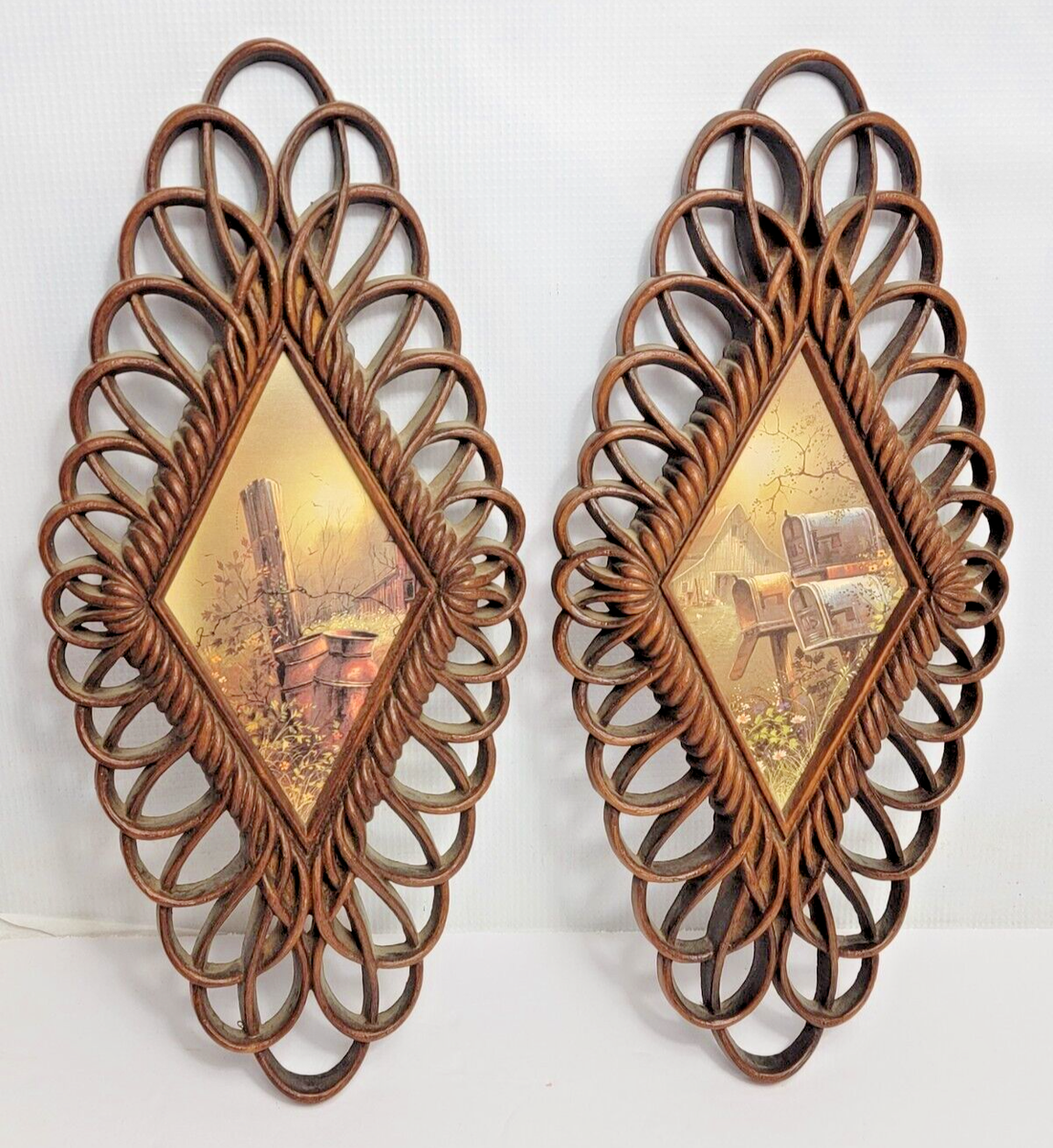 値下げ！Santa Fe Vintage Burnwood Tray2SET VTG Burwood Products Company Vintage Country Pictures