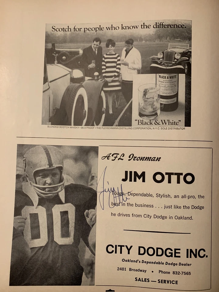 AUTOGRAPHED 11/16 1969 AFL NFL PROGRAM SAN DIEGO CHARGERS VS OAKLAND RAIDERS - Image 3 of 4