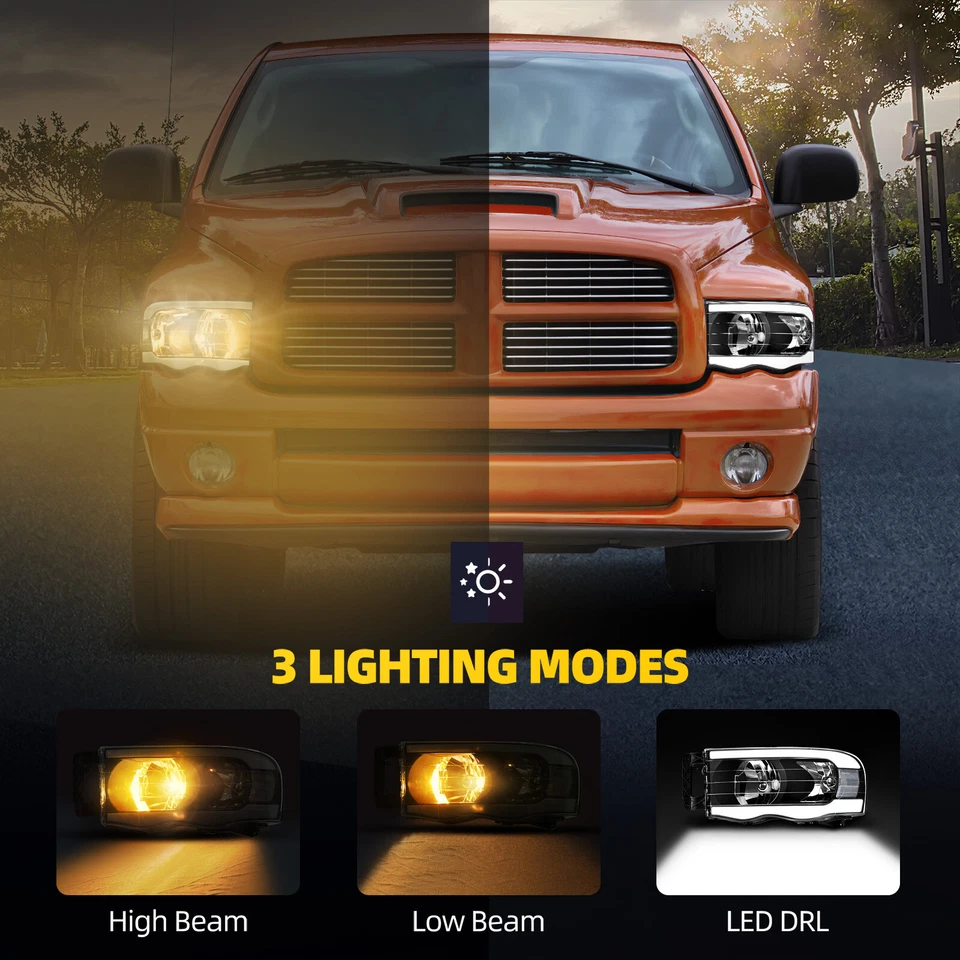 [LED DRL] PARA DODGE RAM 1500 2002-2005 FAROS INTERMITENTES SECUENCIALES NEGROS Foto 2 de 4