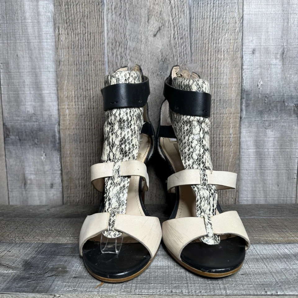 Womens Guess Boden Ivory Snakeskin Print Leather Open Toe Heels Sandals Size 8.5 - Image 3 of 4