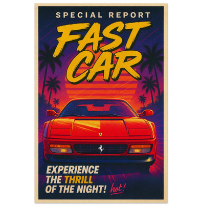 Ferrari Fast Car Retro Poster Vintage Supercar Art Night Drive Speed Thrill Neon