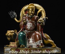 Old Dynasty Copper Gilt Painting Sun Simiao King of Medicine Dragon Tiger Statue