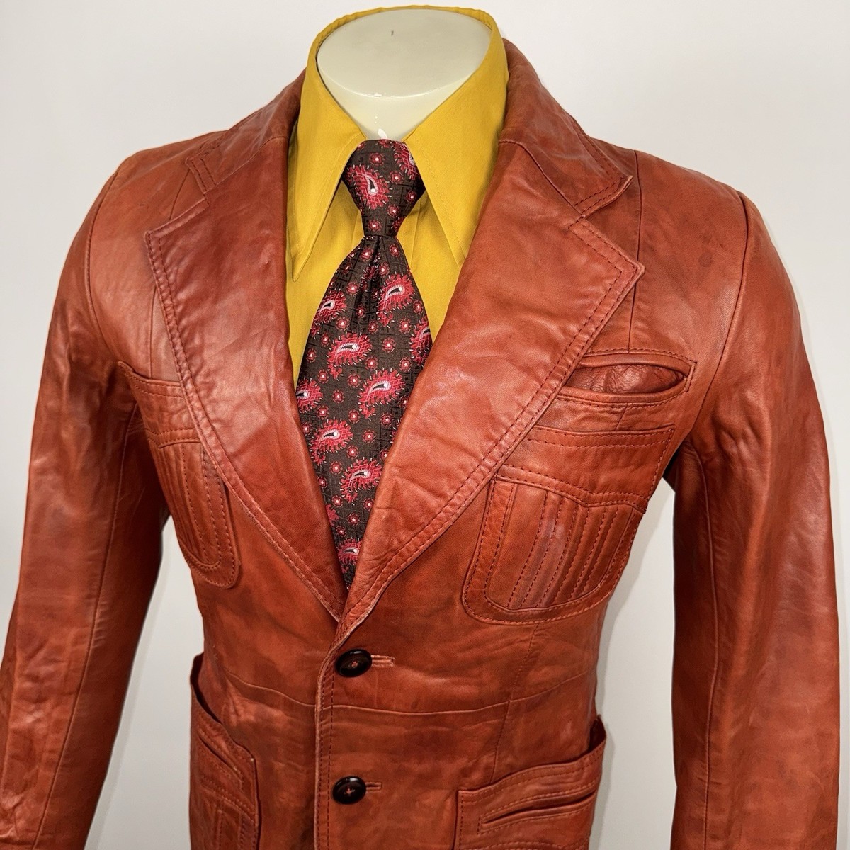 Pioneer Wear Jacket Leather Blazer Coat Red Fight Club Disco Vtg