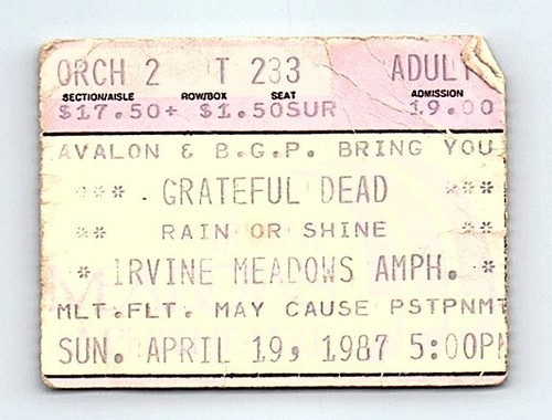 Grateful Dead Concert Ticket Stub Avril 19 1987 Irvine de Californie - Photo 1 sur 7