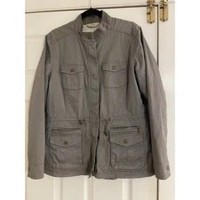 L.L Bean fleece lined pocket accented gray military full zip jacket size medium