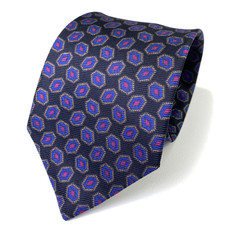 Foulard Silk Tie Men's Necktie Black  Blue Kuppenheimer Premier L57" W3.5"