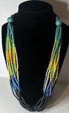 Y2K Necklace Boho Multi Strand Seed Bead Turq...