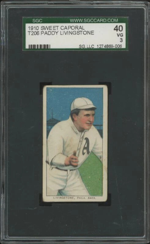 1909 T206 PADDY LIVINGSTONE VG SWEET CAPORAL 350 SGC 3 PHILADELPHIA ATHLETICS